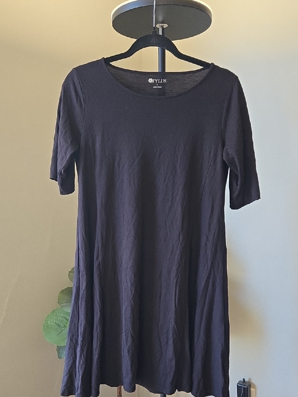 STYLUS Black Short-Sleeve A-Line Swing Dress